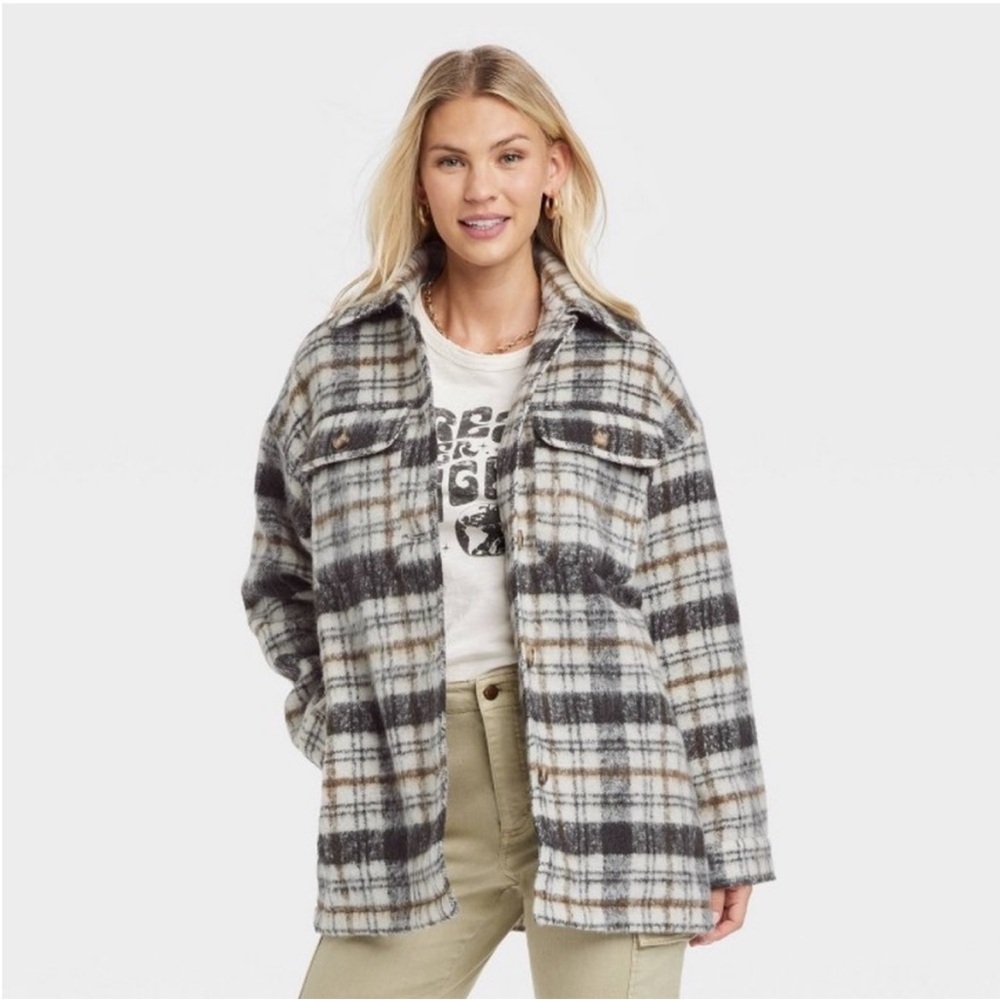 NWT Universal Thread Neutral Plaid brushed shacket/shirt jacket size Xl